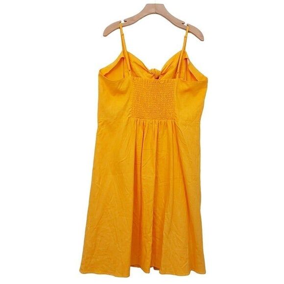 Sofia Vergara Midi Dress 2X Yellow Tie Front Spaghetti Strap Button Linen Blend - Picture 4 of 12